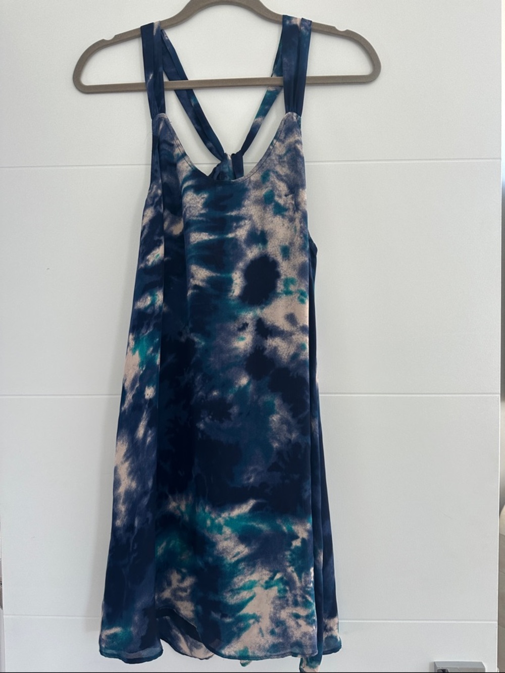 Parker Navy Blue Teal Tie-Dye Sleeveless Silk Slip Dress